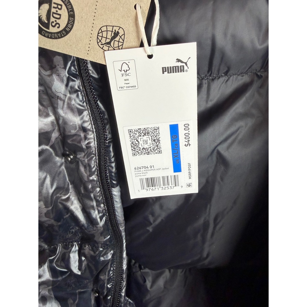 PUMA x KidSuper AOP Jacket Mens XL Black RDS Down Puffer Packable MSRP 400 NWT - Picture 7 of 11
